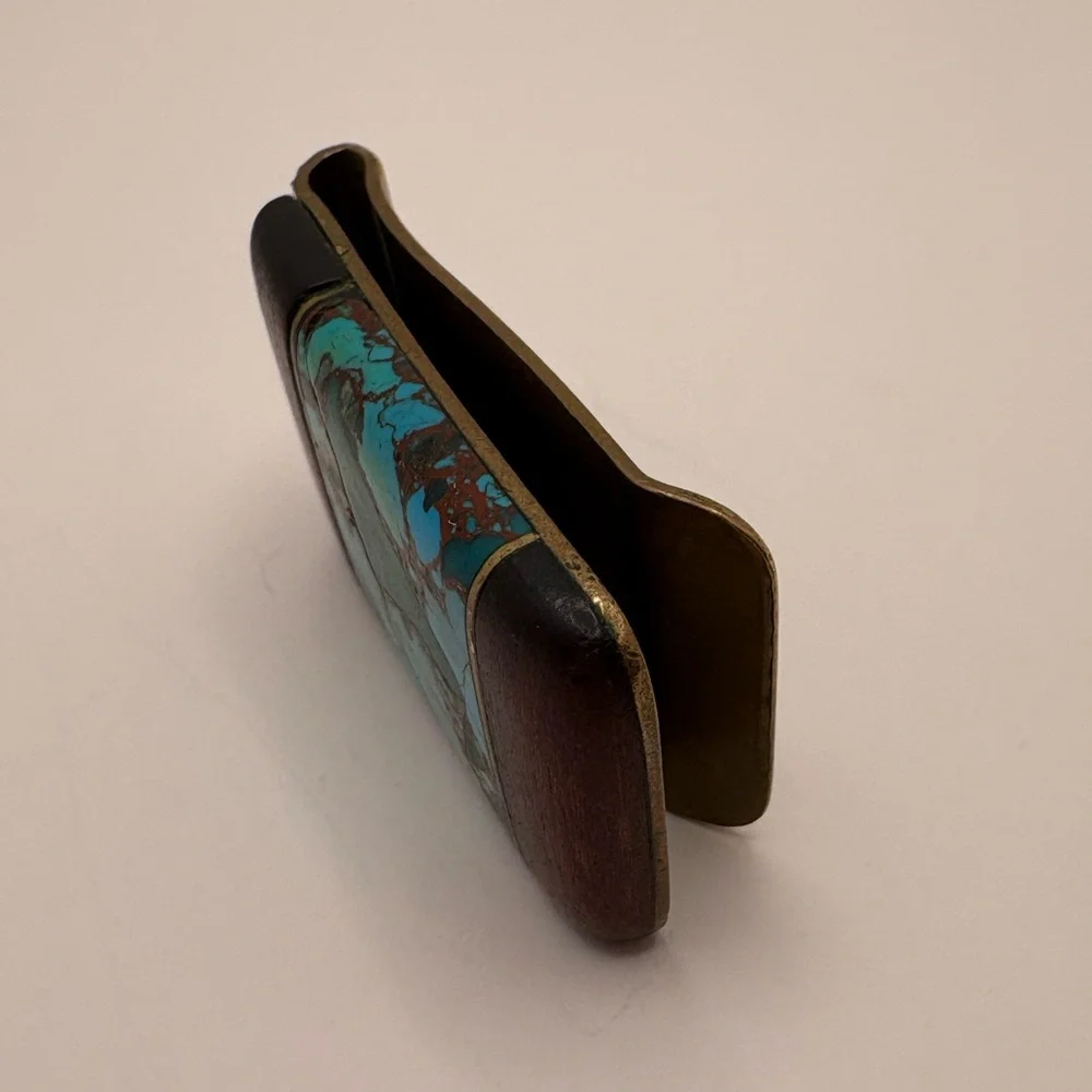 Vintage Turquoise, Wood & Brass Money Clip